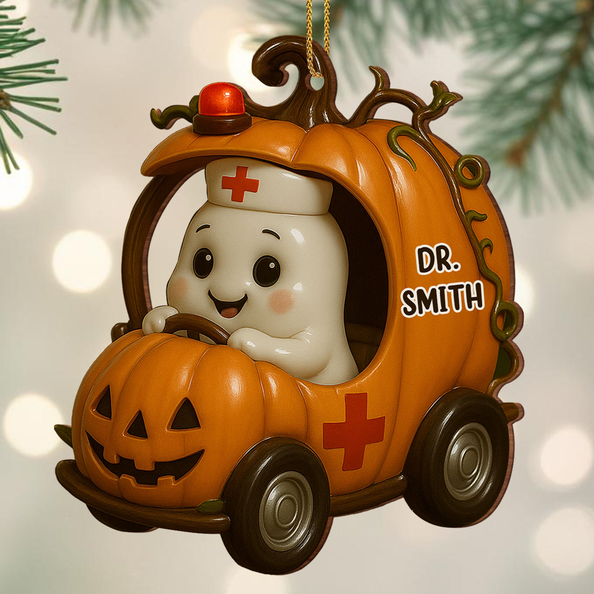 Personalized Ghost in Pumpkin Car Ornament