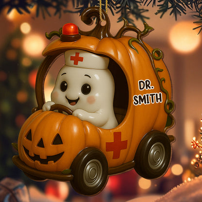 Personalized Ghost in Pumpkin Car Ornament