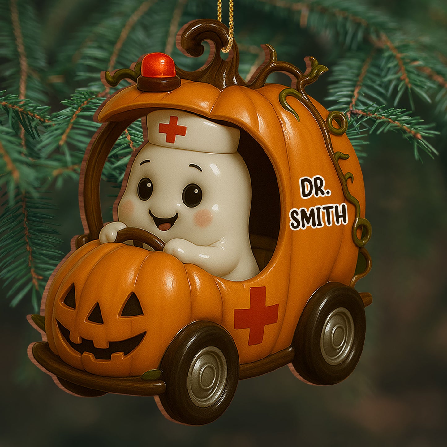 Personalized Ghost in Pumpkin Car Ornament