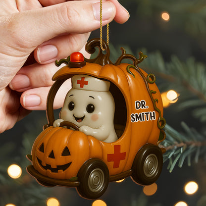 Personalized Ghost in Pumpkin Car Ornament