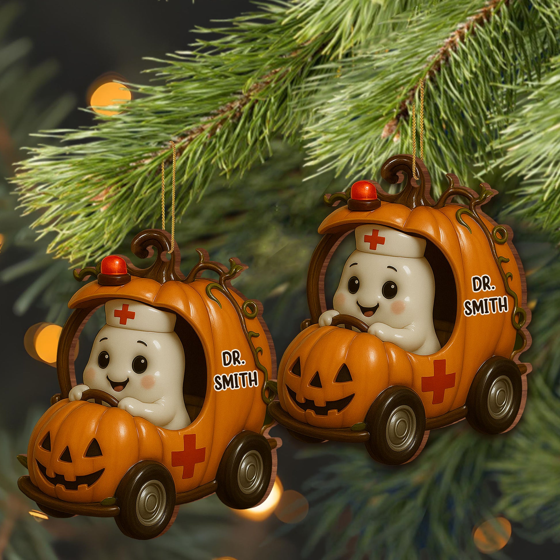Personalized Ghost in Pumpkin Car Ornament