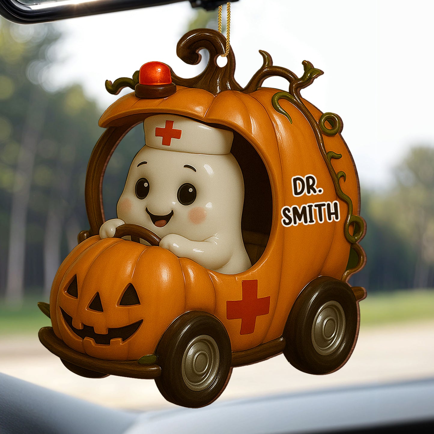 Personalized Ghost in Pumpkin Car Ornament