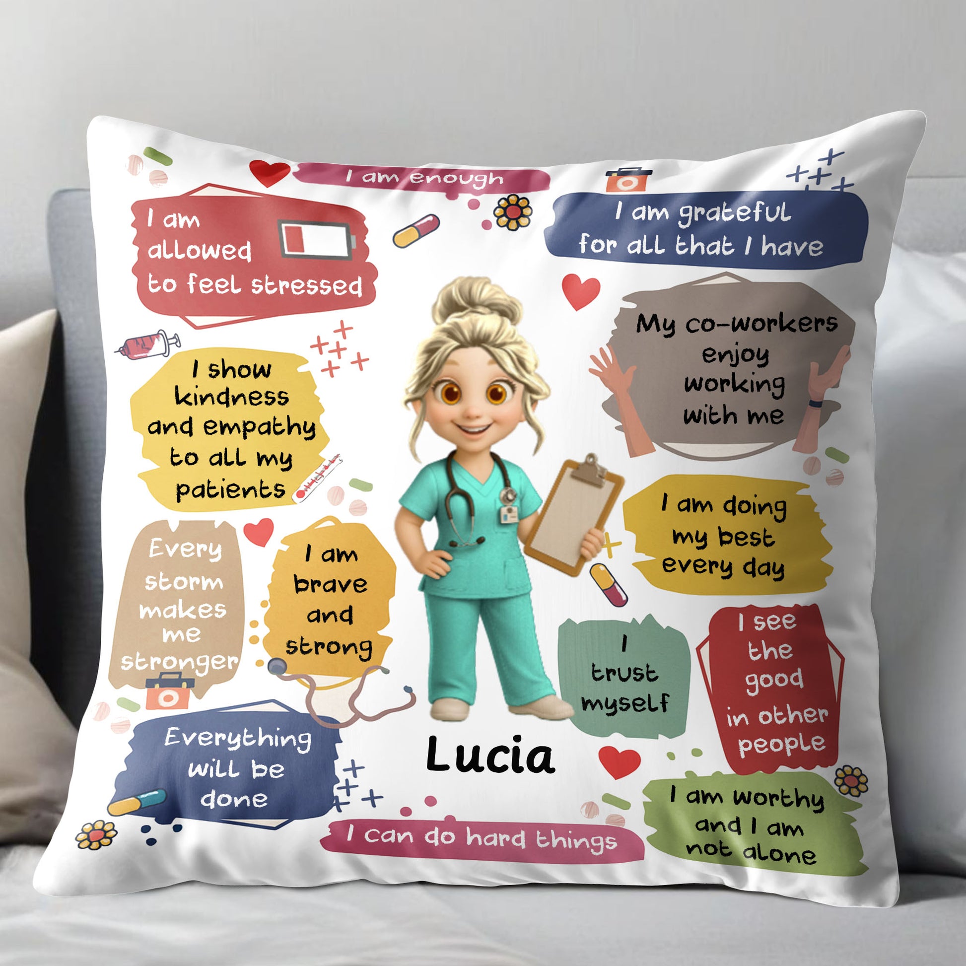 Grateful For All I Have, Nurse And Medical Symbols Pillow