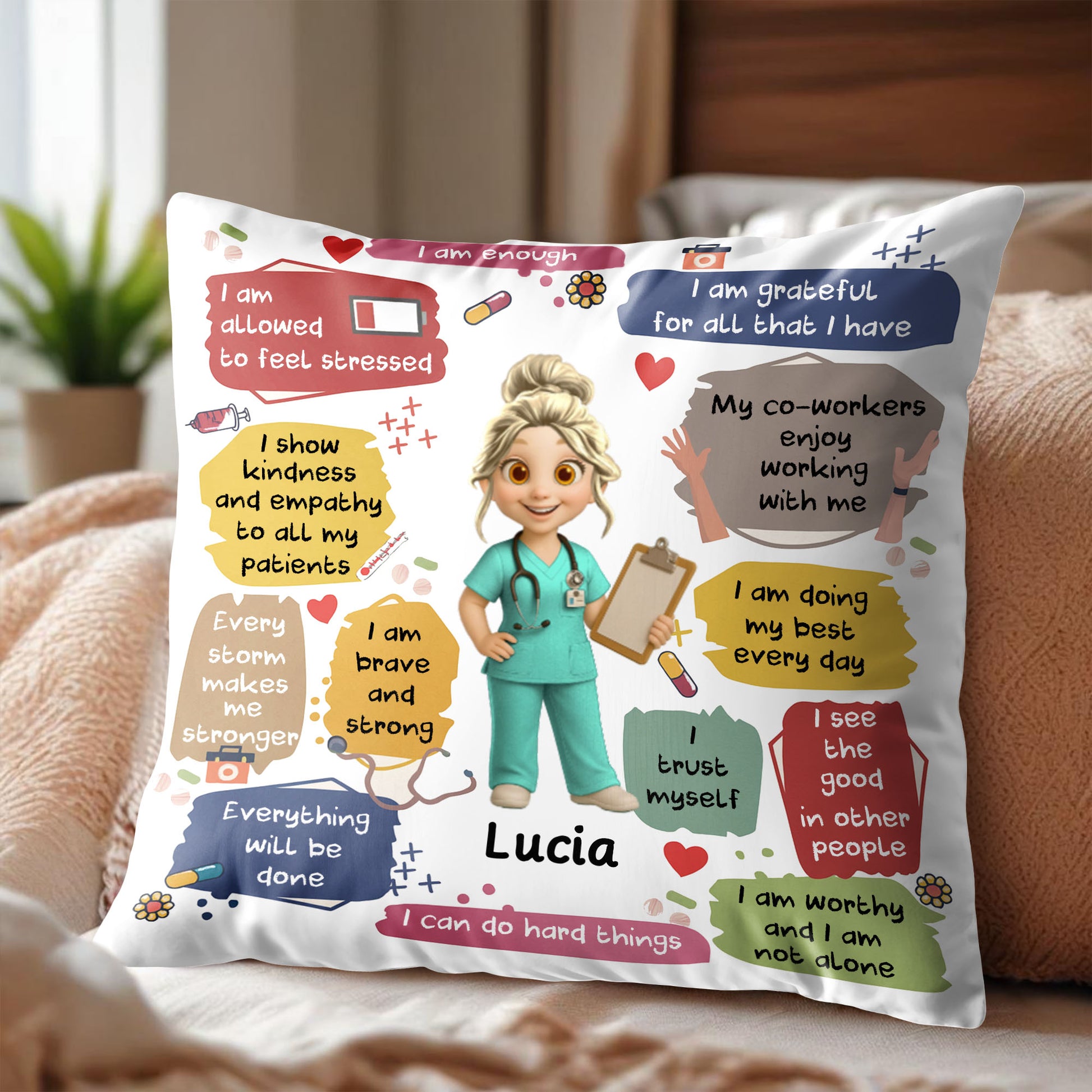 Grateful For All I Have, Nurse And Medical Symbols Pillow