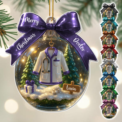 Merry Christmas Doctor With Stethoscope And Coat