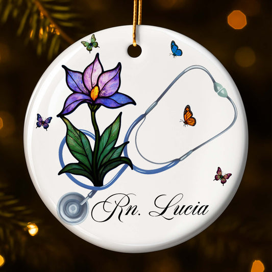 Customizable Ornament With Stethoscope, Flower, And Butterflies