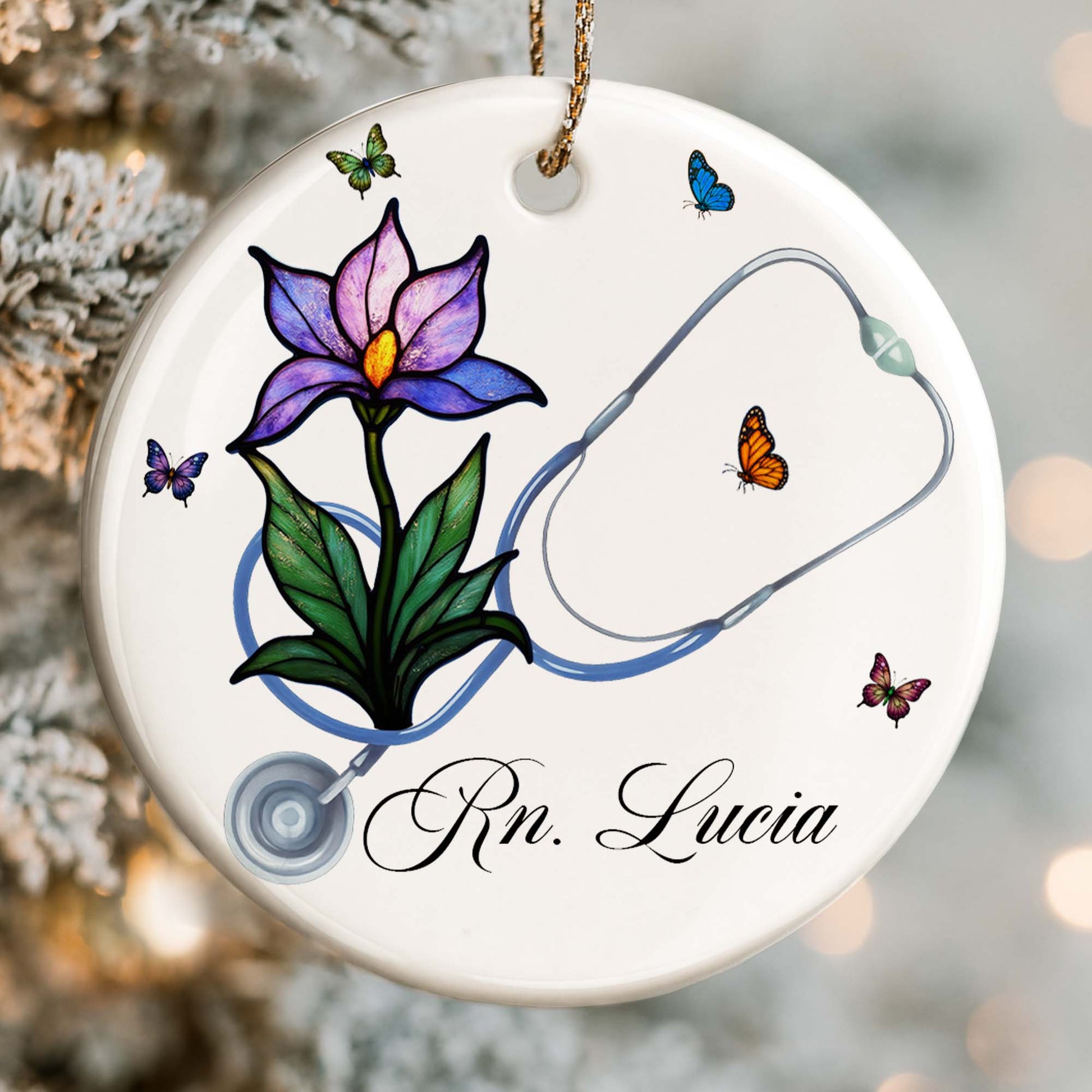 Customizable Ornament With Stethoscope, Flower, And Butterflies