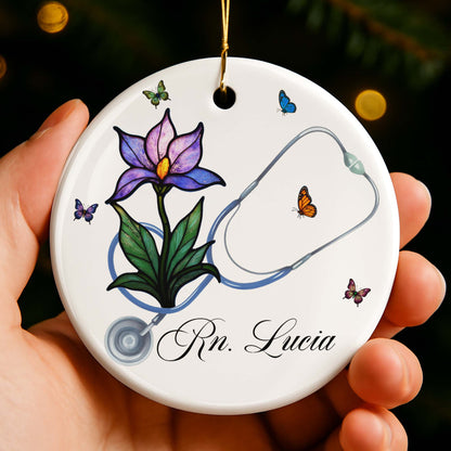 Customizable Ornament With Stethoscope, Flower, And Butterflies