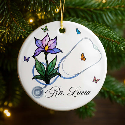 Customizable Ornament With Stethoscope, Flower, And Butterflies