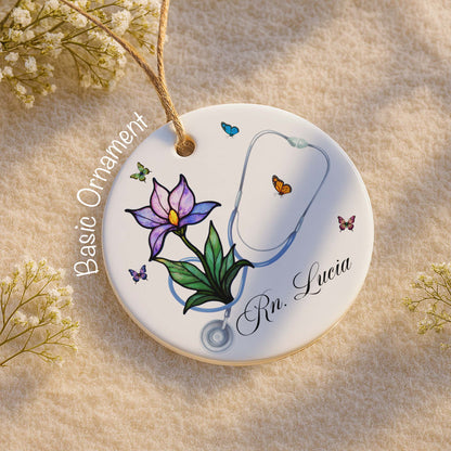 Customizable Ornament With Stethoscope, Flower, And Butterflies