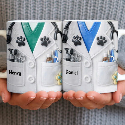 Personalized Vet Coat Design With Paws And Medical Instruments