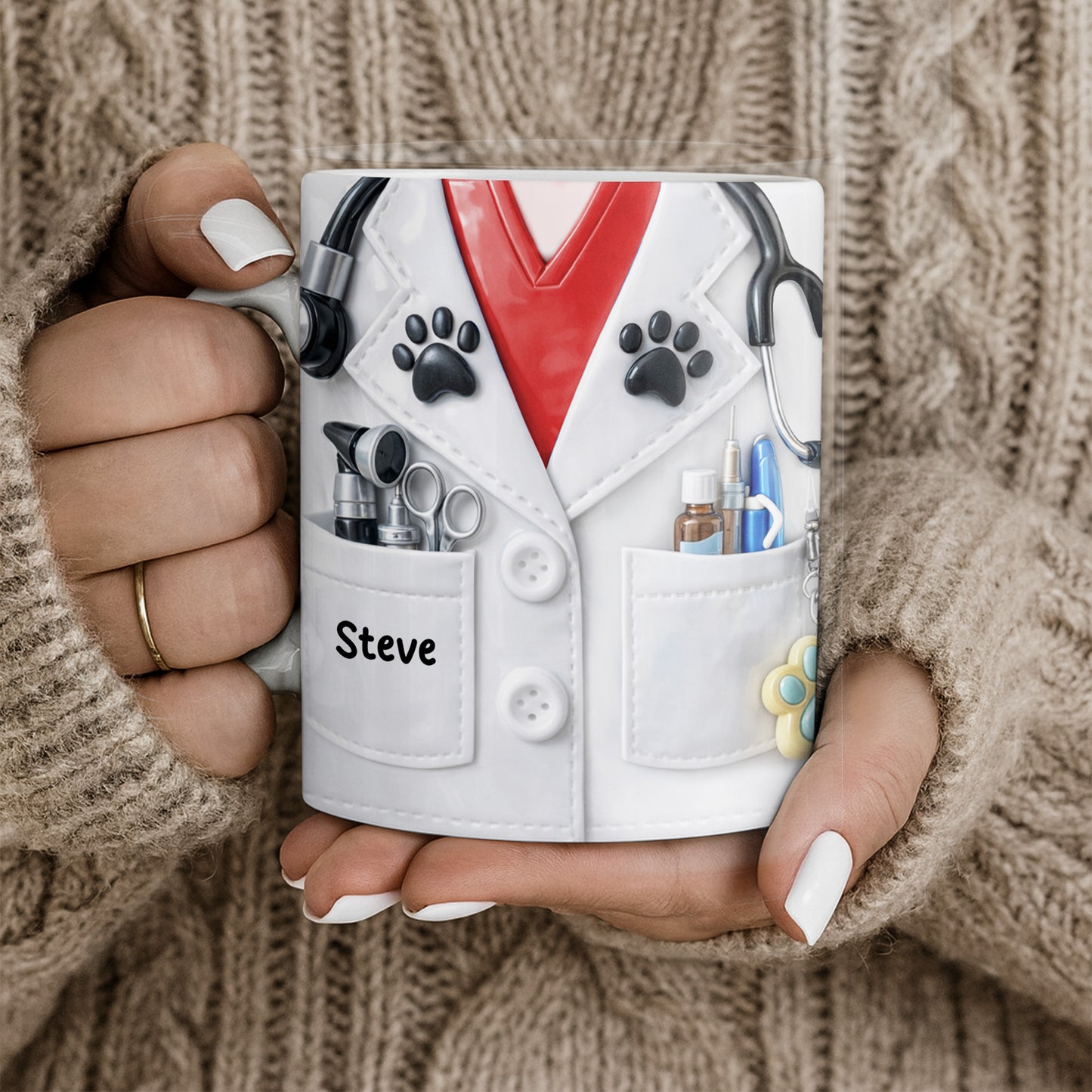 Personalized Vet Coat Design With Paws And Medical Instruments