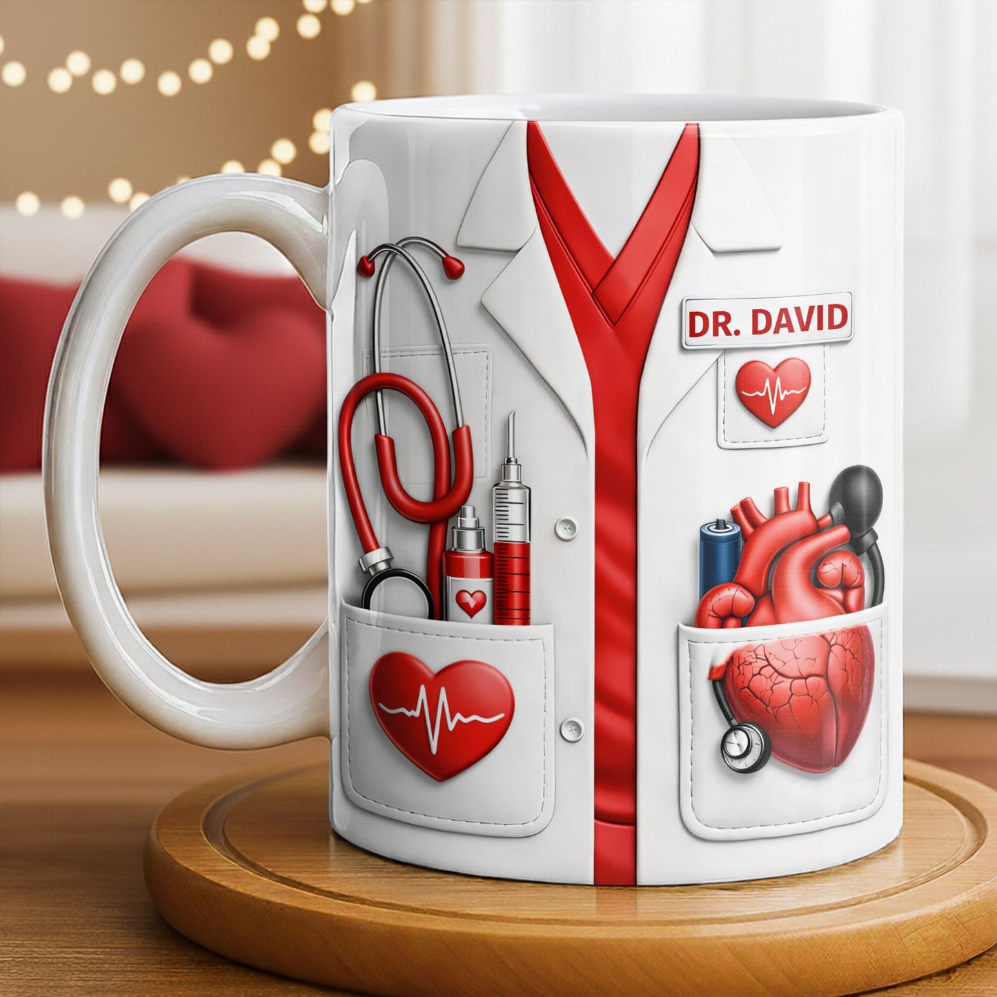 To My Favorite Doctor Highlighting Medical Tools and Heartbeat