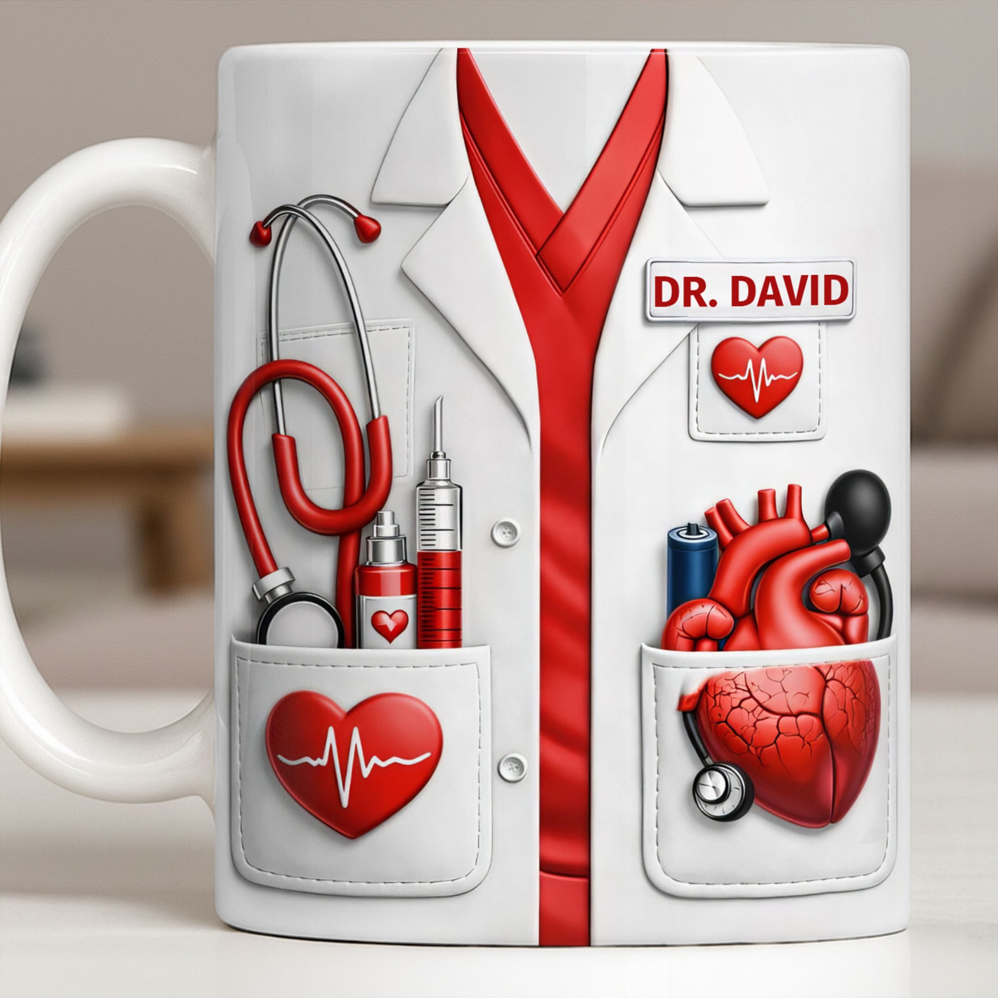 To My Favorite Doctor Highlighting Medical Tools and Heartbeat