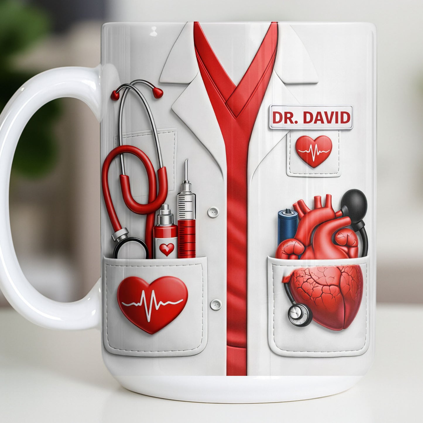 To My Favorite Doctor Highlighting Medical Tools and Heartbeat