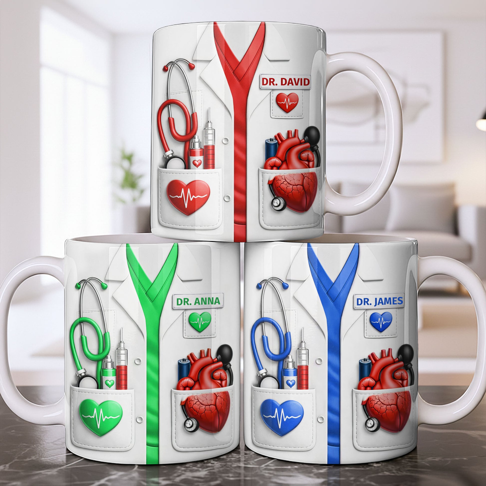 To My Favorite Doctor Highlighting Medical Tools and Heartbeat