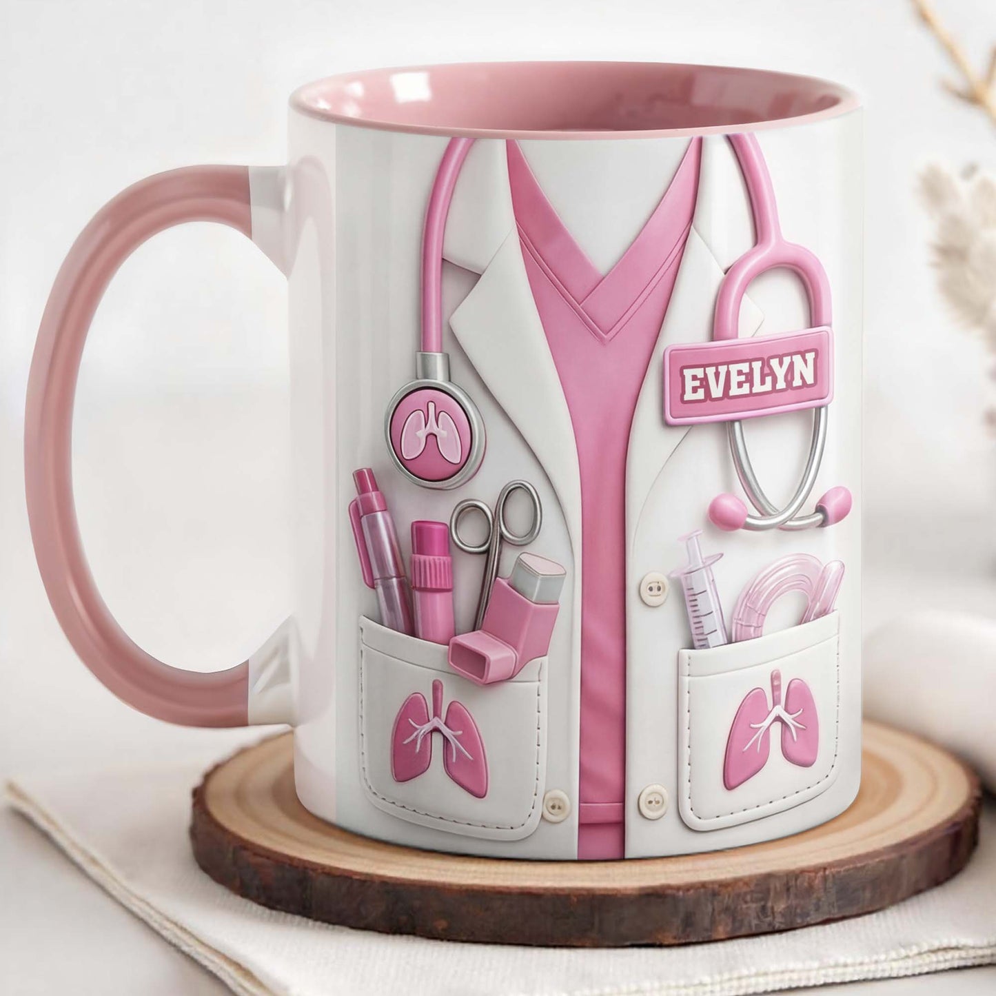 Dedicated To Healing Medical Lab Coat With Stethoscope And Lung Icons