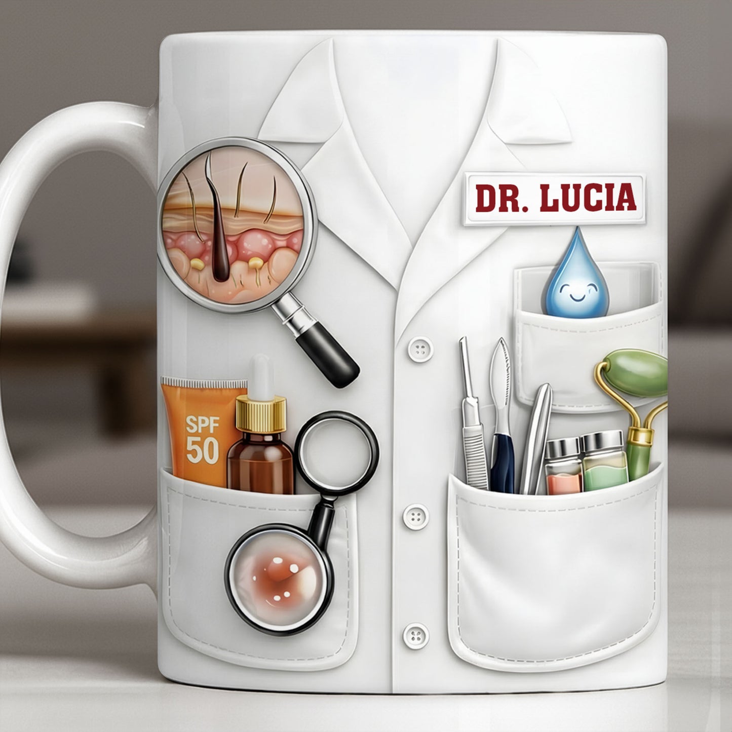 Customize With Name and Specialty, Doctor's Coat and Medical Equipment