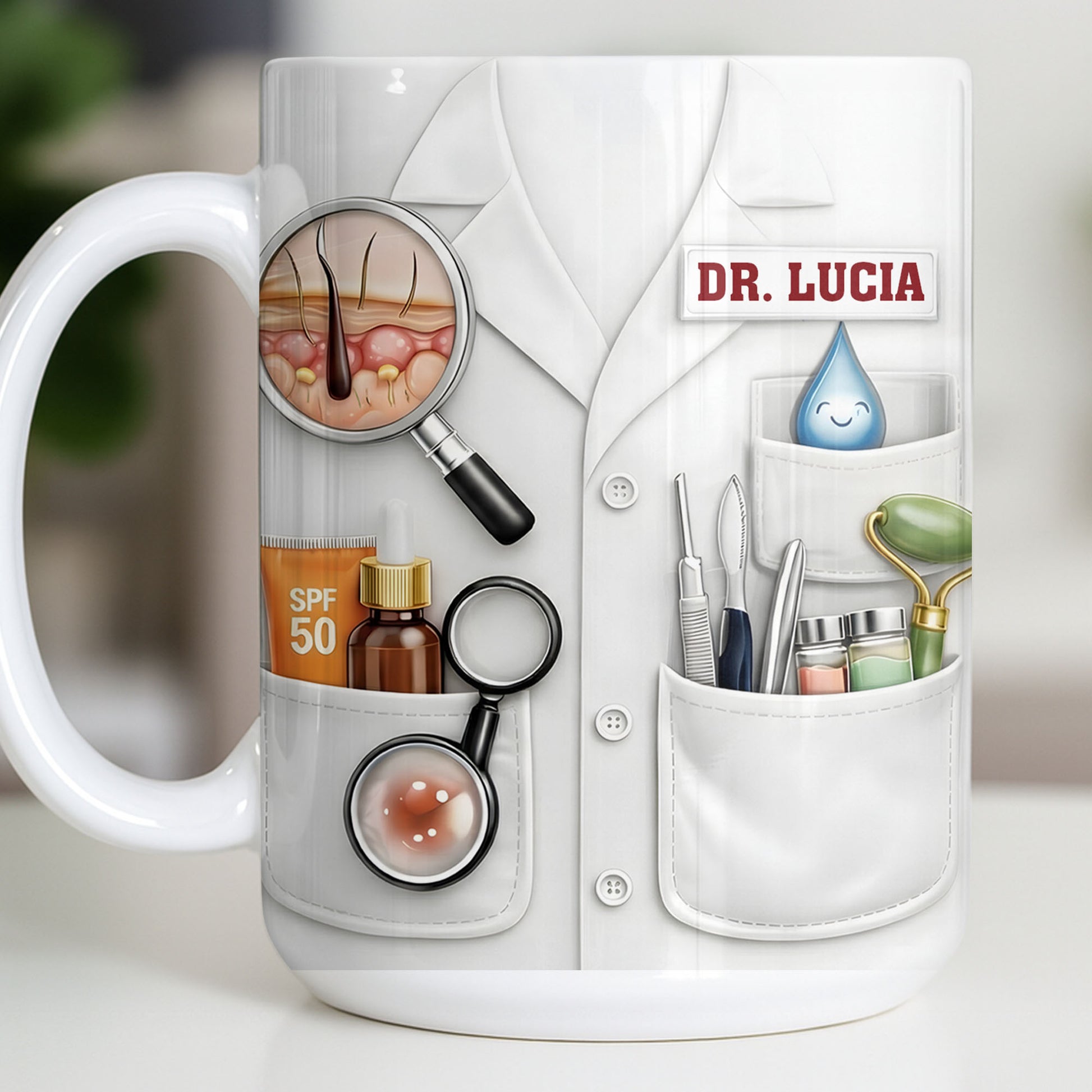 Customize With Name and Specialty, Doctor's Coat and Medical Equipment