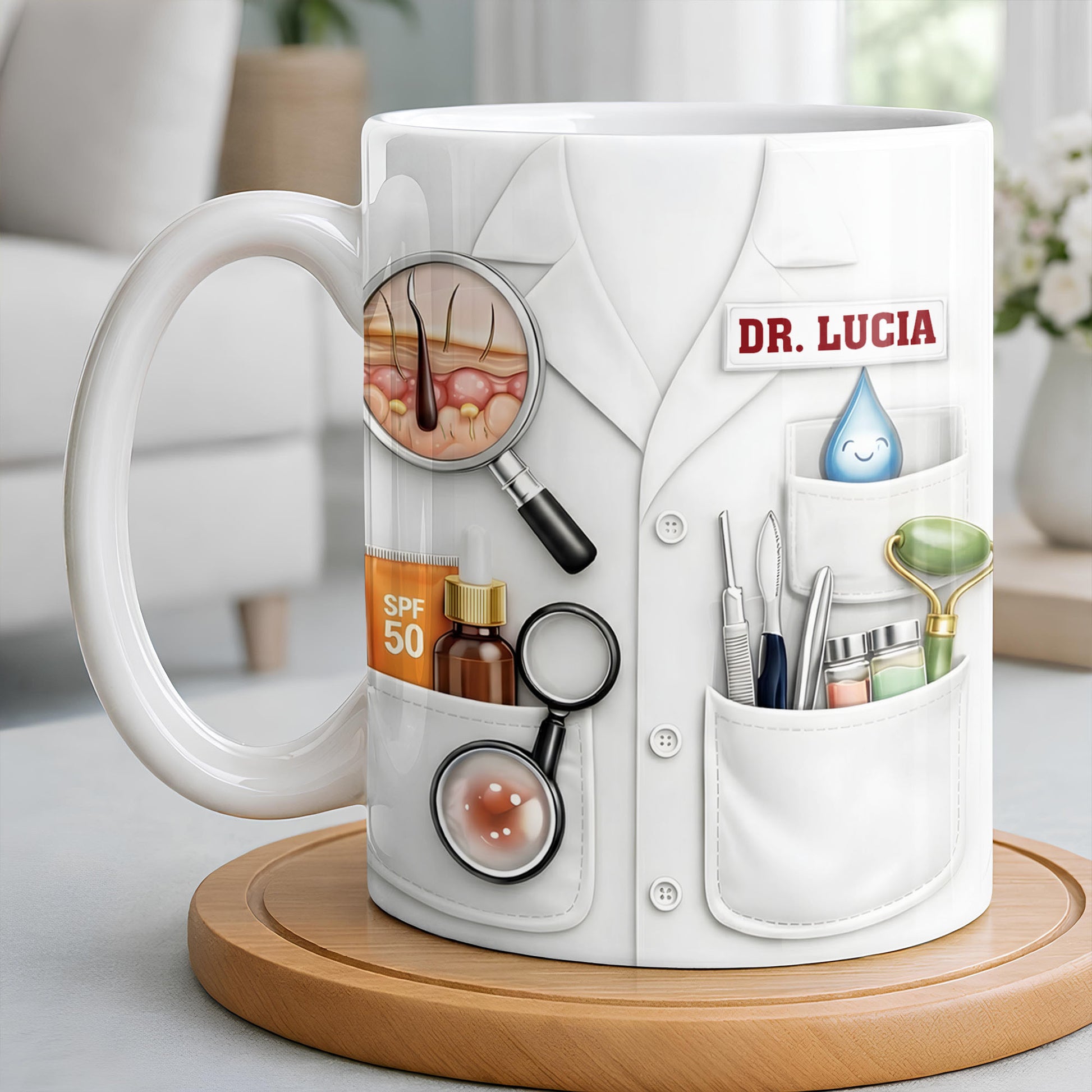 Customize With Name and Specialty, Doctor's Coat and Medical Equipment