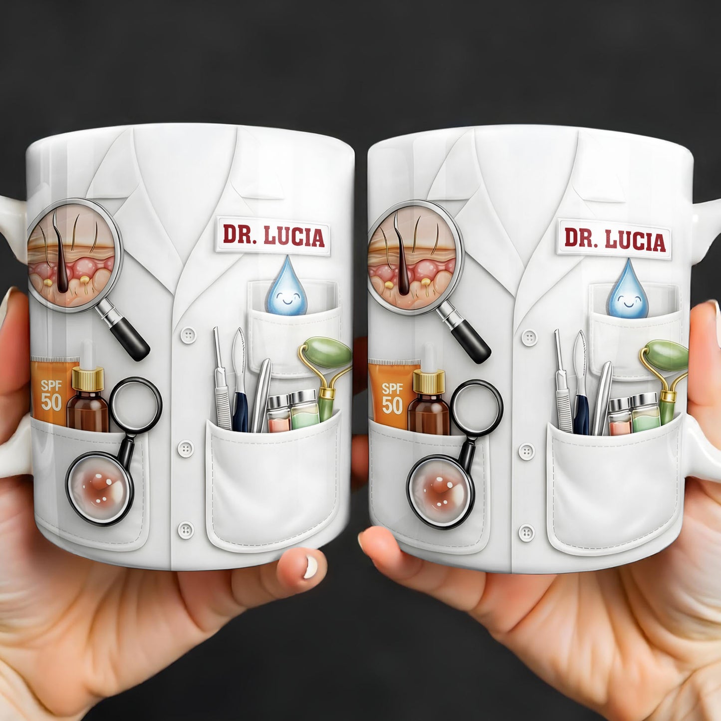 Customize With Name and Specialty, Doctor's Coat and Medical Equipment