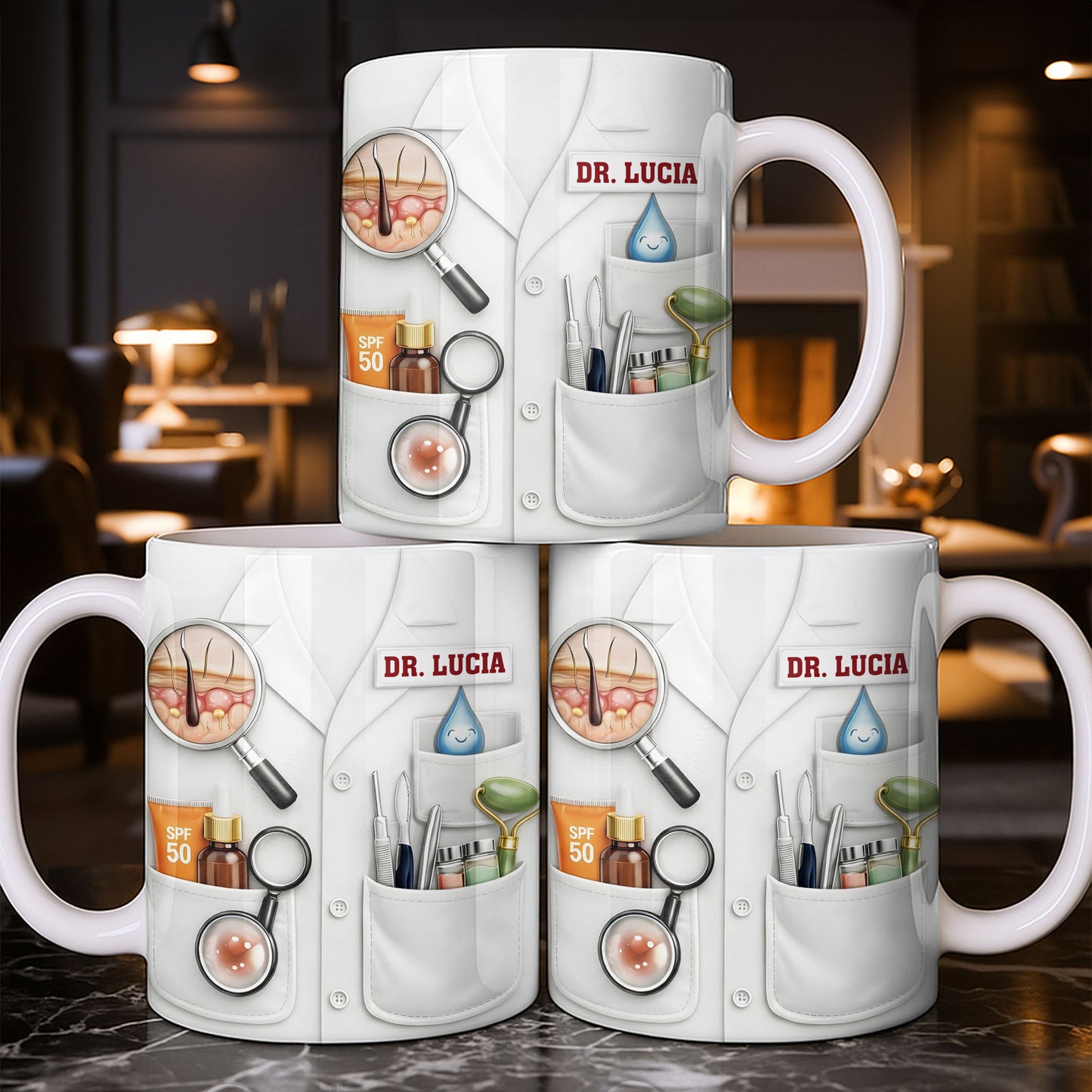 Customize With Name and Specialty, Doctor's Coat and Medical Equipment