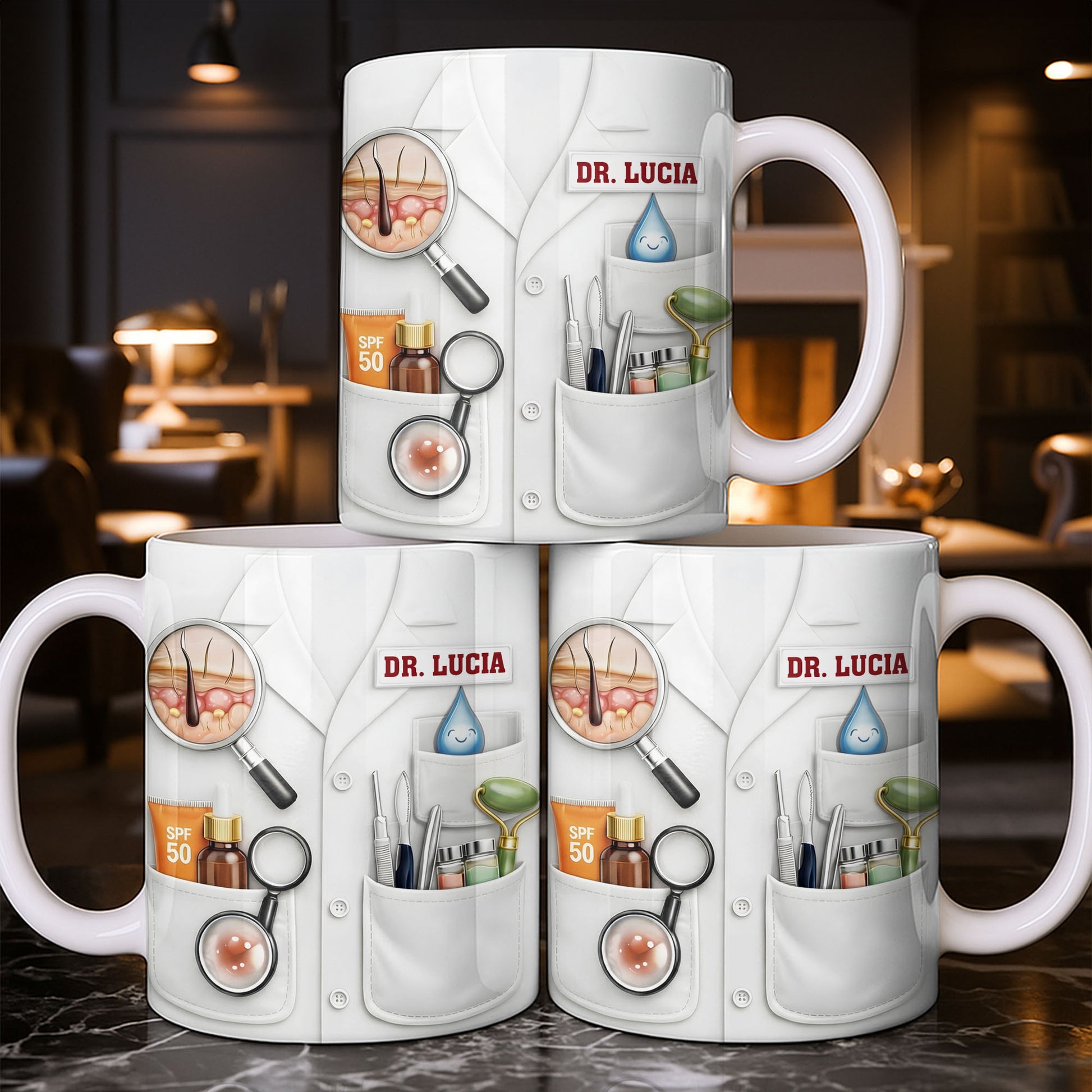 Customize With Name and Specialty, Doctor's Coat and Medical Equipment