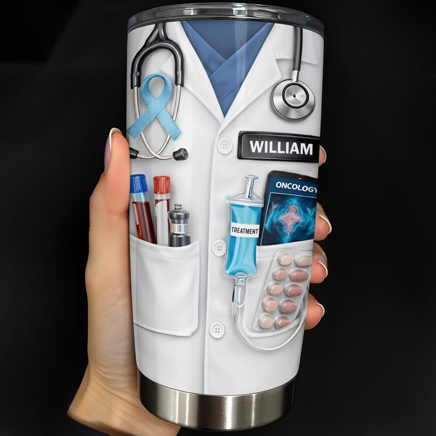 Oncology Treatment Medical Lab Coat Stethoscope Awareness Ribbon