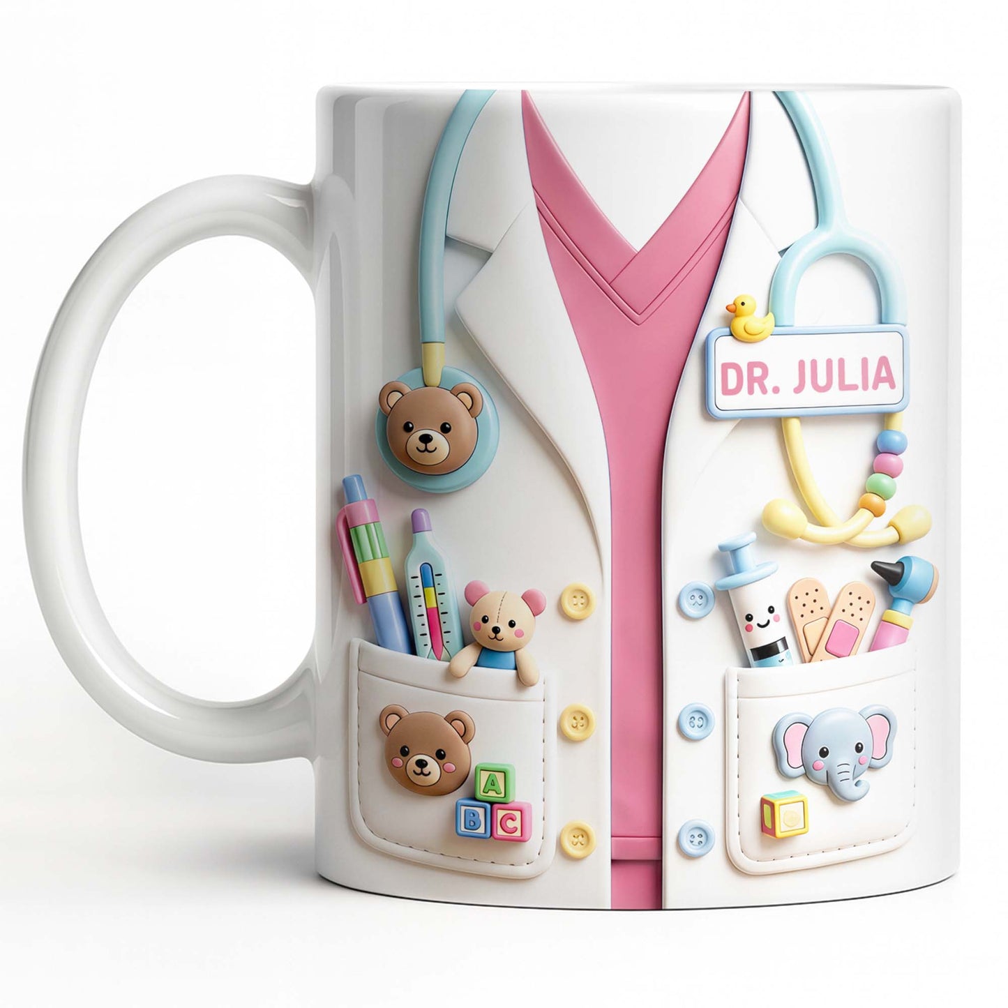 Dr. Personalized Pediatrician White Coat With Teddy Bear And Stethoscope