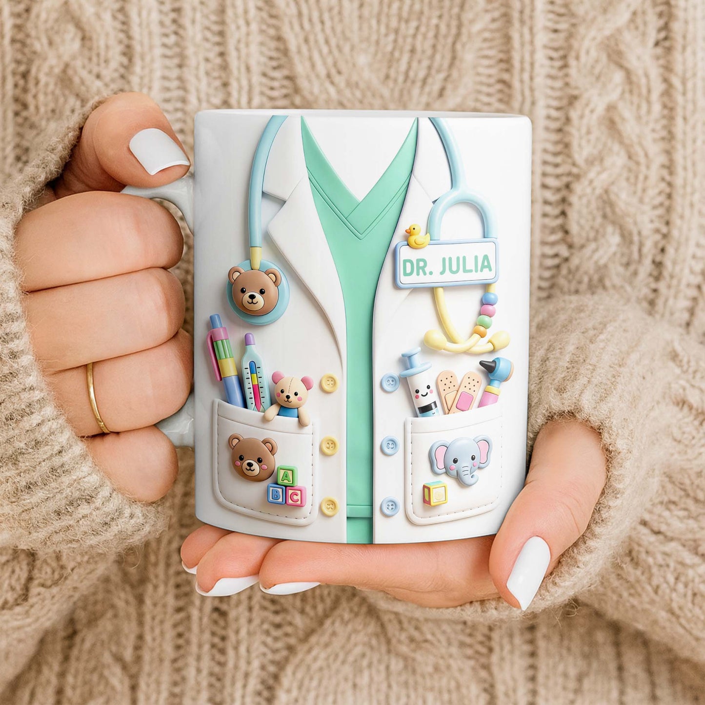 Dr. Personalized Pediatrician White Coat With Teddy Bear And Stethoscope