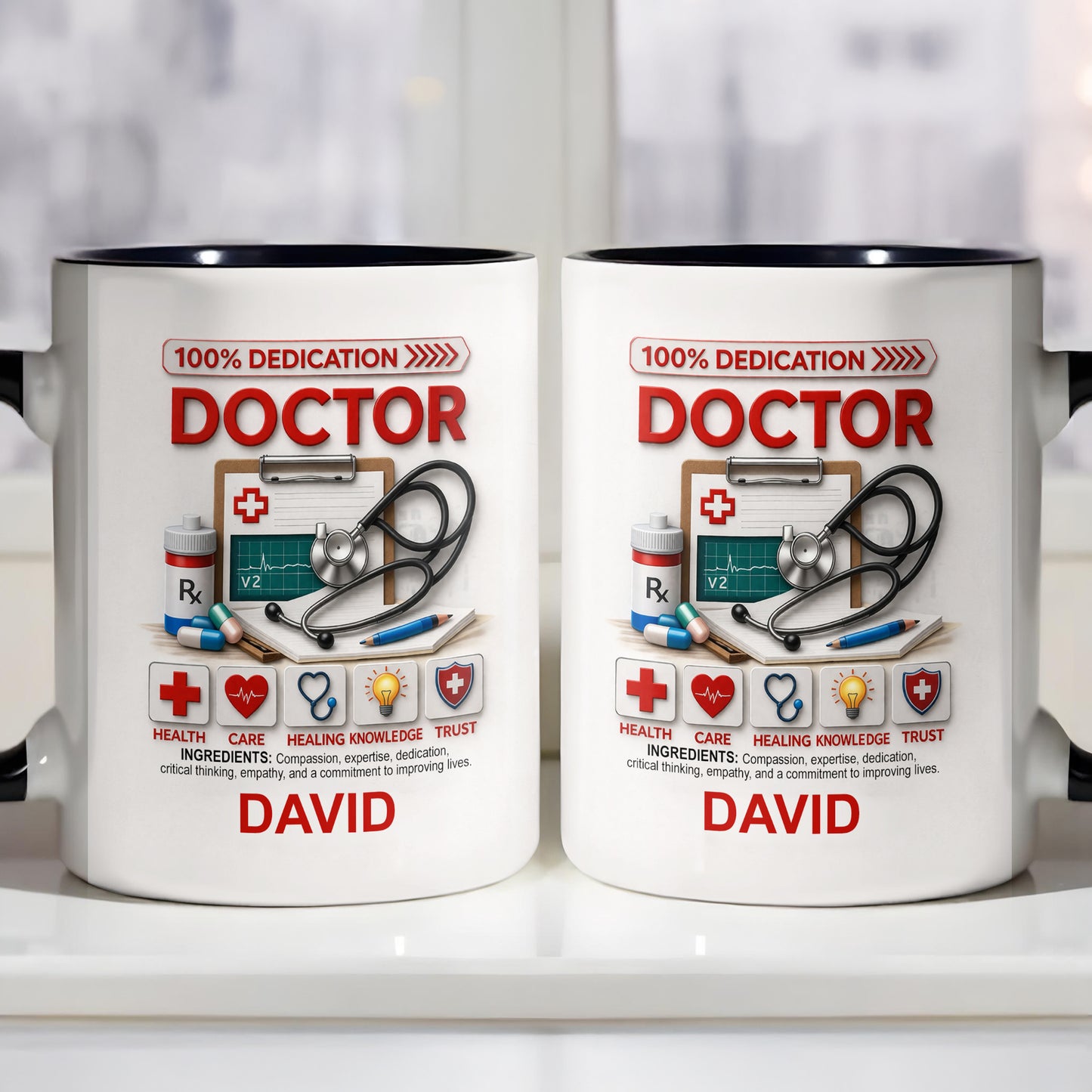 100% Dedication Doctor Ingredients Medical Stethoscope And Supplies - Personalized Custom Accent Mug - DOC120_AMUG