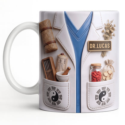 Traditional Chinese Medicine Doctor Coat With Acupuncture Needles And Yin Yang - Personalized Custom Coffee Mug - DOC124_MG