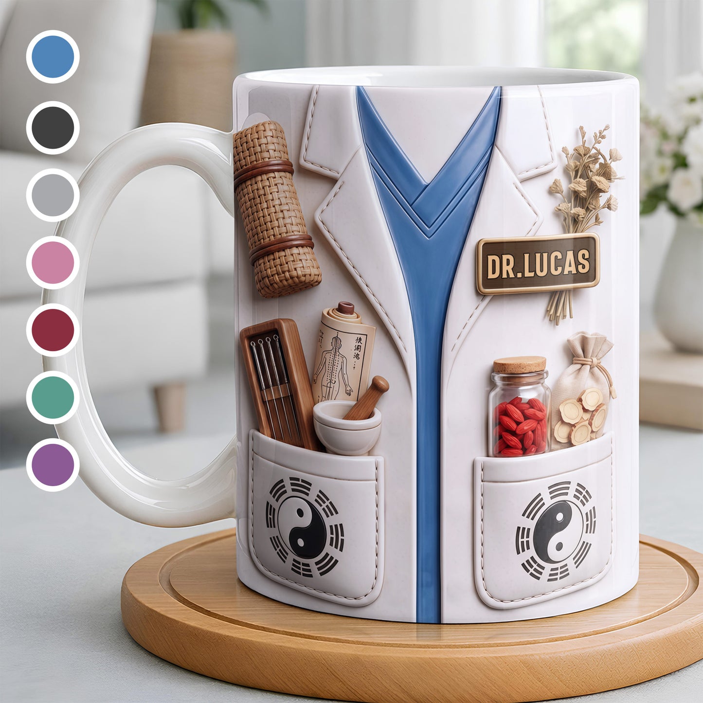 Traditional Chinese Medicine Doctor Coat With Acupuncture Needles And Yin Yang - Personalized Custom Coffee Mug - DOC124_MG