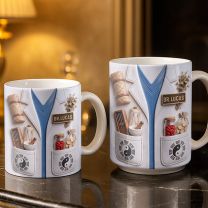 Traditional Chinese Medicine Doctor Coat With Acupuncture Needles And Yin Yang - Personalized Custom Coffee Mug - DOC124_MG