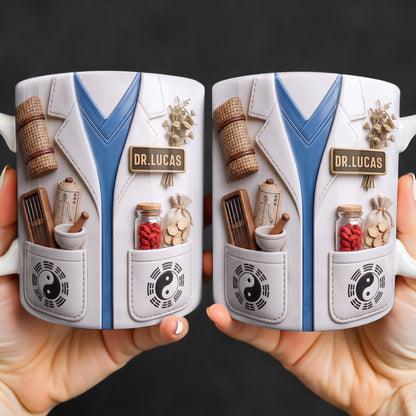 Traditional Chinese Medicine Doctor Coat With Acupuncture Needles And Yin Yang - Personalized Custom Coffee Mug - DOC124_MG