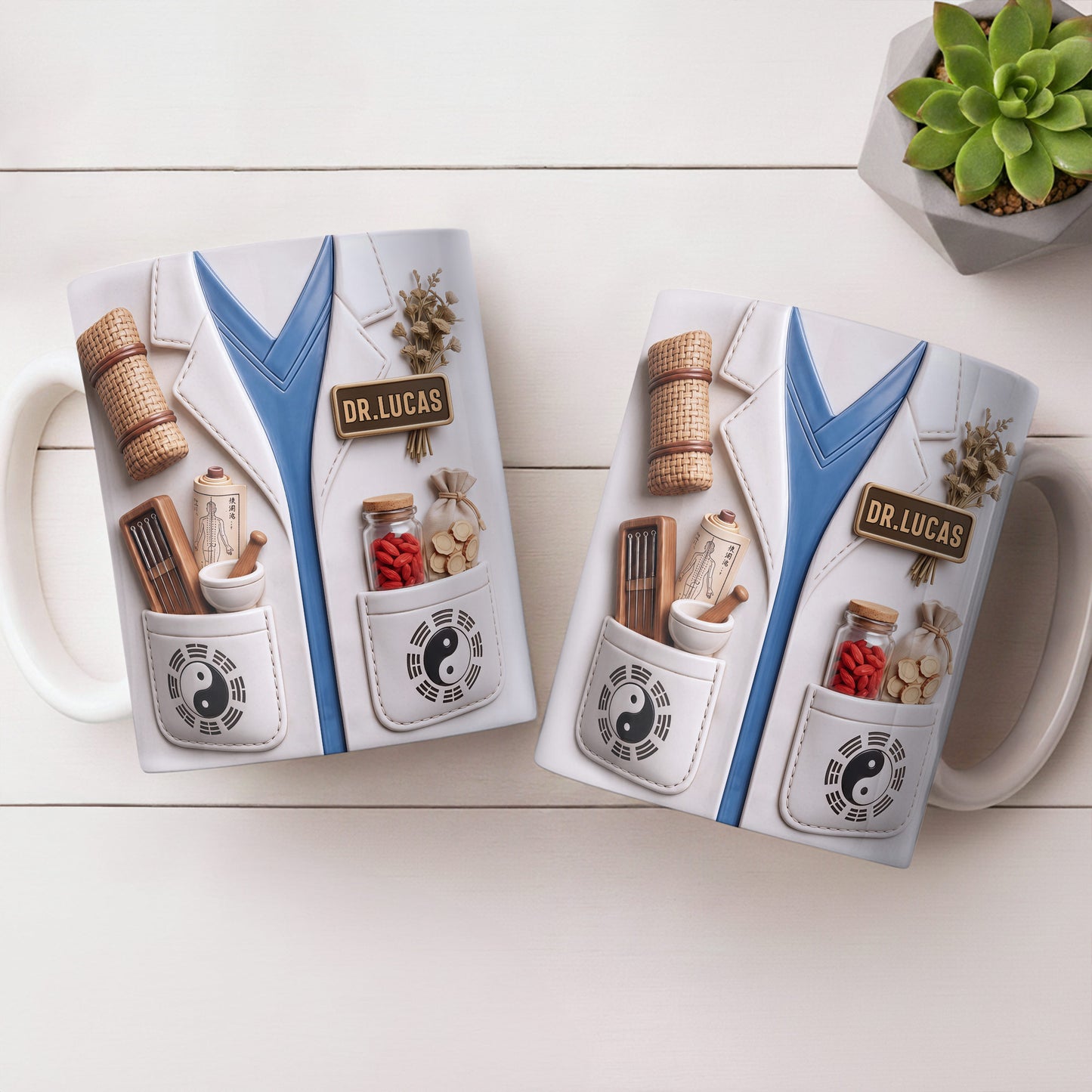 Traditional Chinese Medicine Doctor Coat With Acupuncture Needles And Yin Yang - Personalized Custom Coffee Mug - DOC124_MG