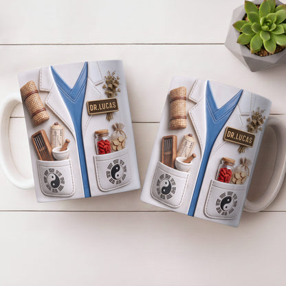 Traditional Chinese Medicine Doctor Coat With Acupuncture Needles And Yin Yang - Personalized Custom Coffee Mug - DOC124_MG