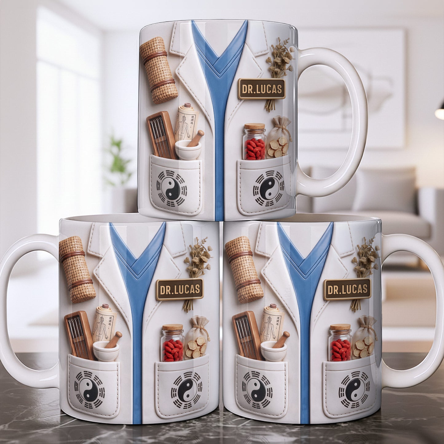 Traditional Chinese Medicine Doctor Coat With Acupuncture Needles And Yin Yang - Personalized Custom Coffee Mug - DOC124_MG