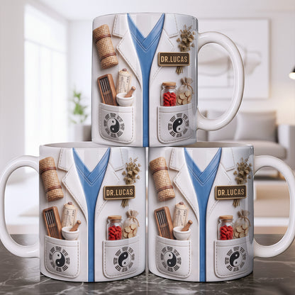 Traditional Chinese Medicine Doctor Coat With Acupuncture Needles And Yin Yang - Personalized Custom Coffee Mug - DOC124_MG