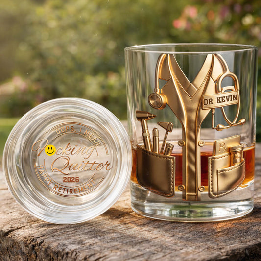 Oops I Mean Effing Quitter Happy Retirement Physician Lab Coat - Personalized Whiskey Glass - DOC140_PRIWI