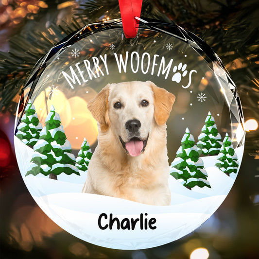 Merry Woofmas Dog Lover Circle Ornament - Personalized Custom Circle Glass Ornament - DOG001_CGOR