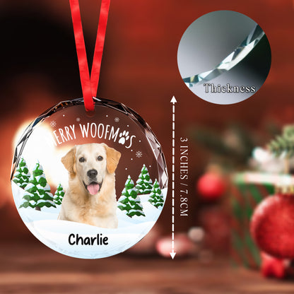 Merry Woofmas Dog Lover Circle Ornament - Personalized Custom Circle Glass Ornament - DOG001_CGOR