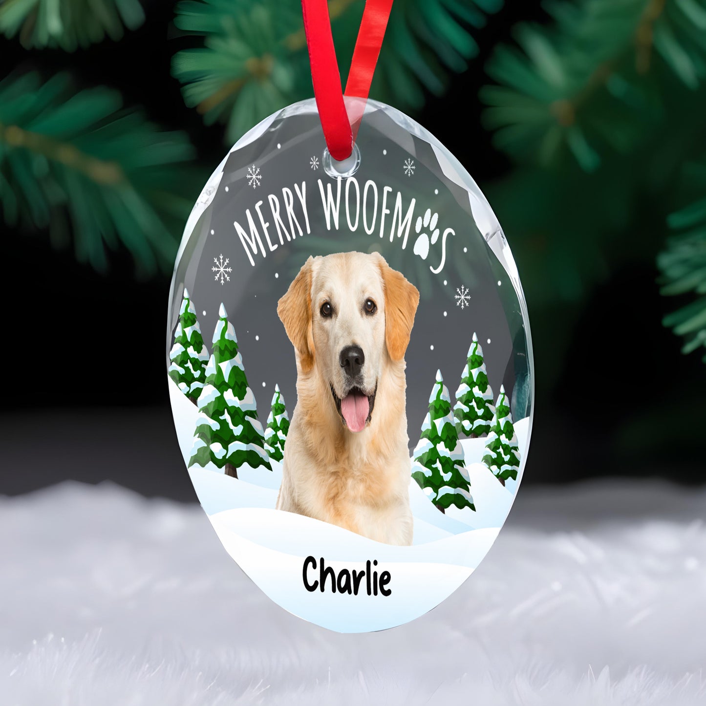 Merry Woofmas Dog Lover Circle Ornament - Personalized Custom Circle Glass Ornament - DOG001_CGOR