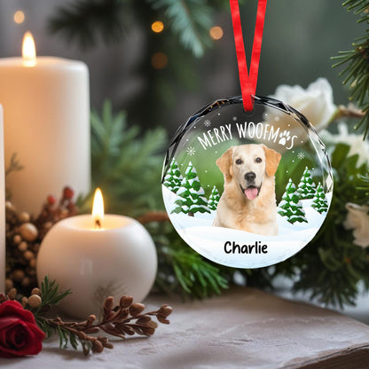 Merry Woofmas Dog Lover Circle Ornament - Personalized Custom Circle Glass Ornament - DOG001_CGOR