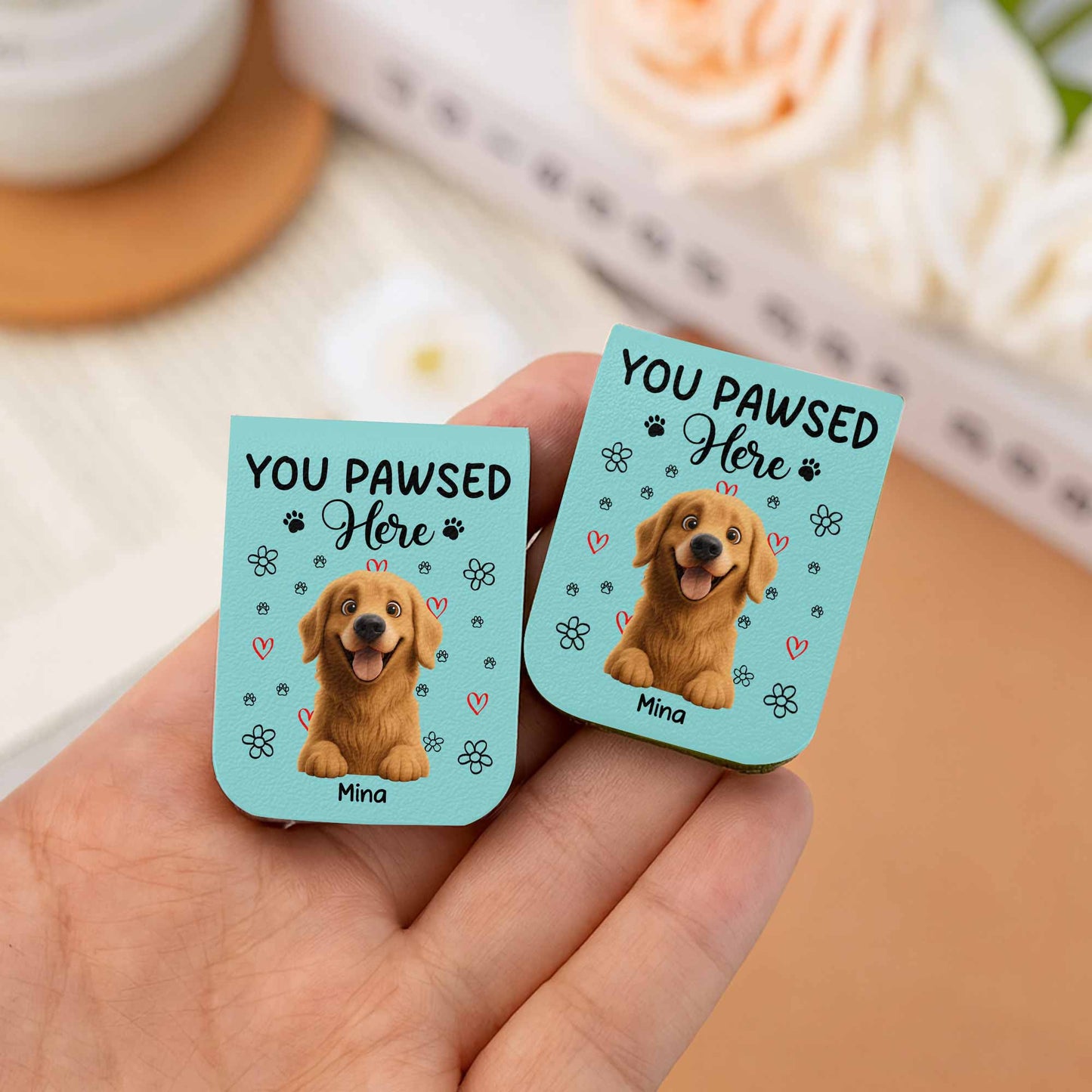 You Pawsed Right Here With Dog Illustration - Personalized Custom Leather Bookmark - DOG003_LBMARK