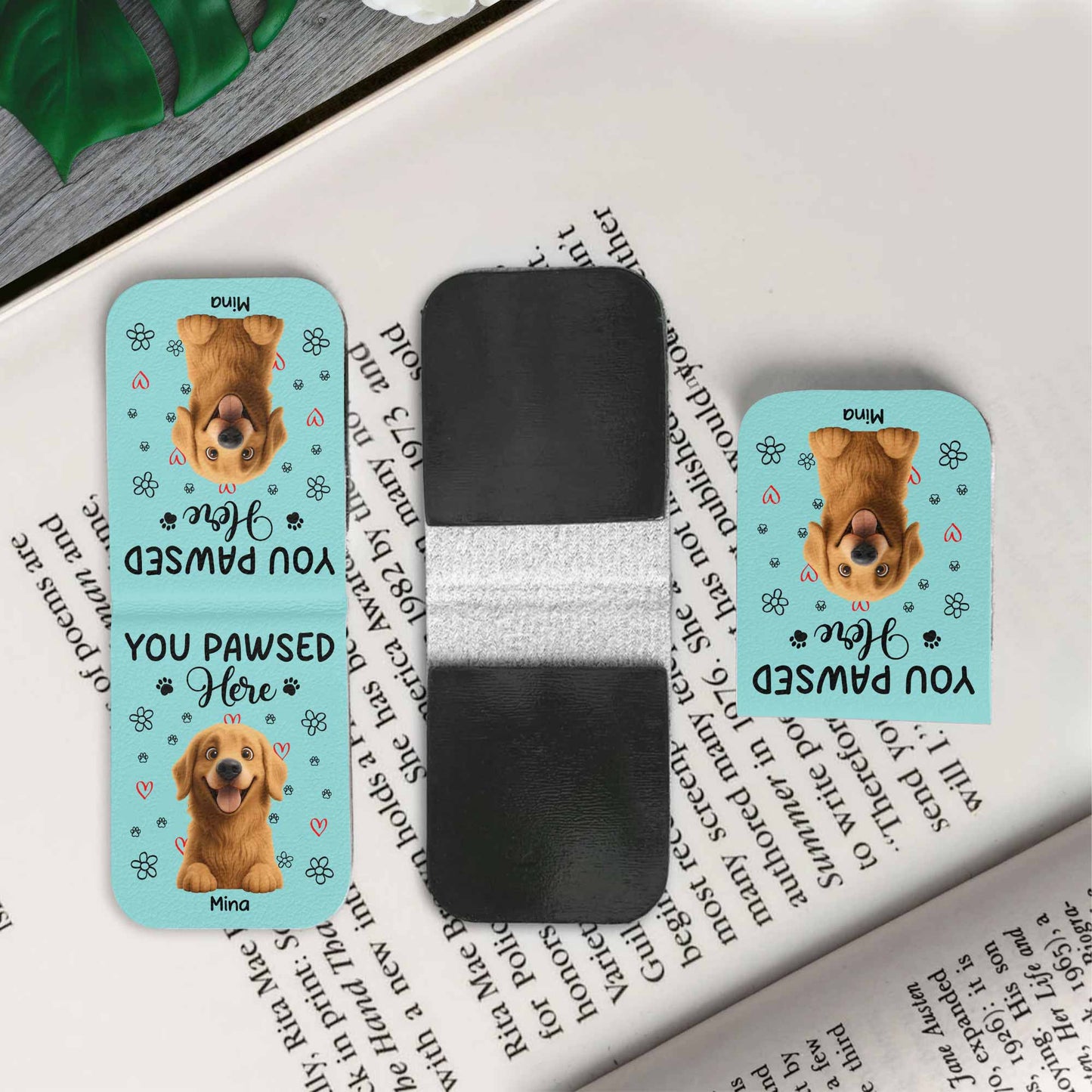 You Pawsed Right Here With Dog Illustration - Personalized Custom Leather Bookmark - DOG003_LBMARK