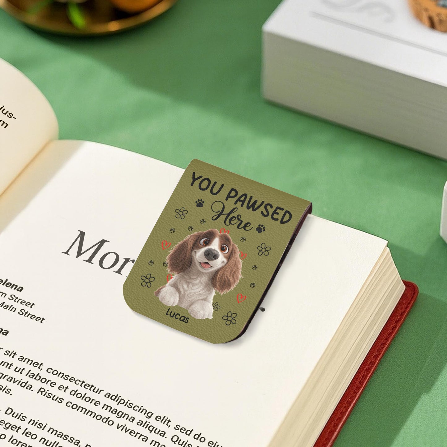 You Pawsed Right Here With Dog Illustration - Personalized Custom Leather Bookmark - DOG003_LBMARK
