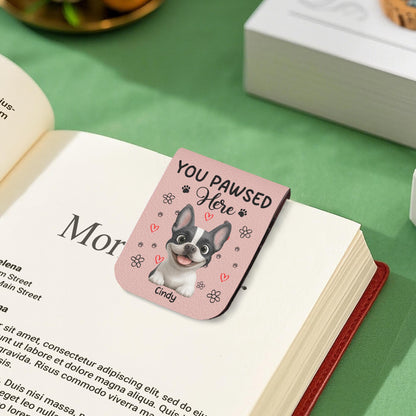 You Pawsed Right Here With Dog Illustration - Personalized Custom Leather Bookmark - DOG003_LBMARK