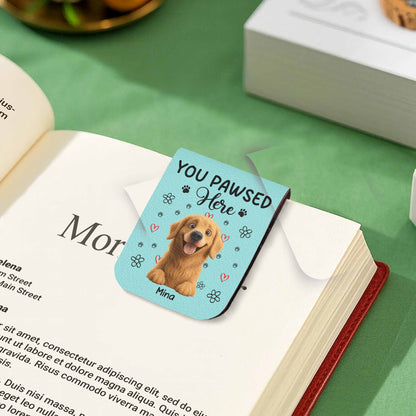 You Pawsed Right Here With Dog Illustration - Personalized Custom Leather Bookmark - DOG003_LBMARK