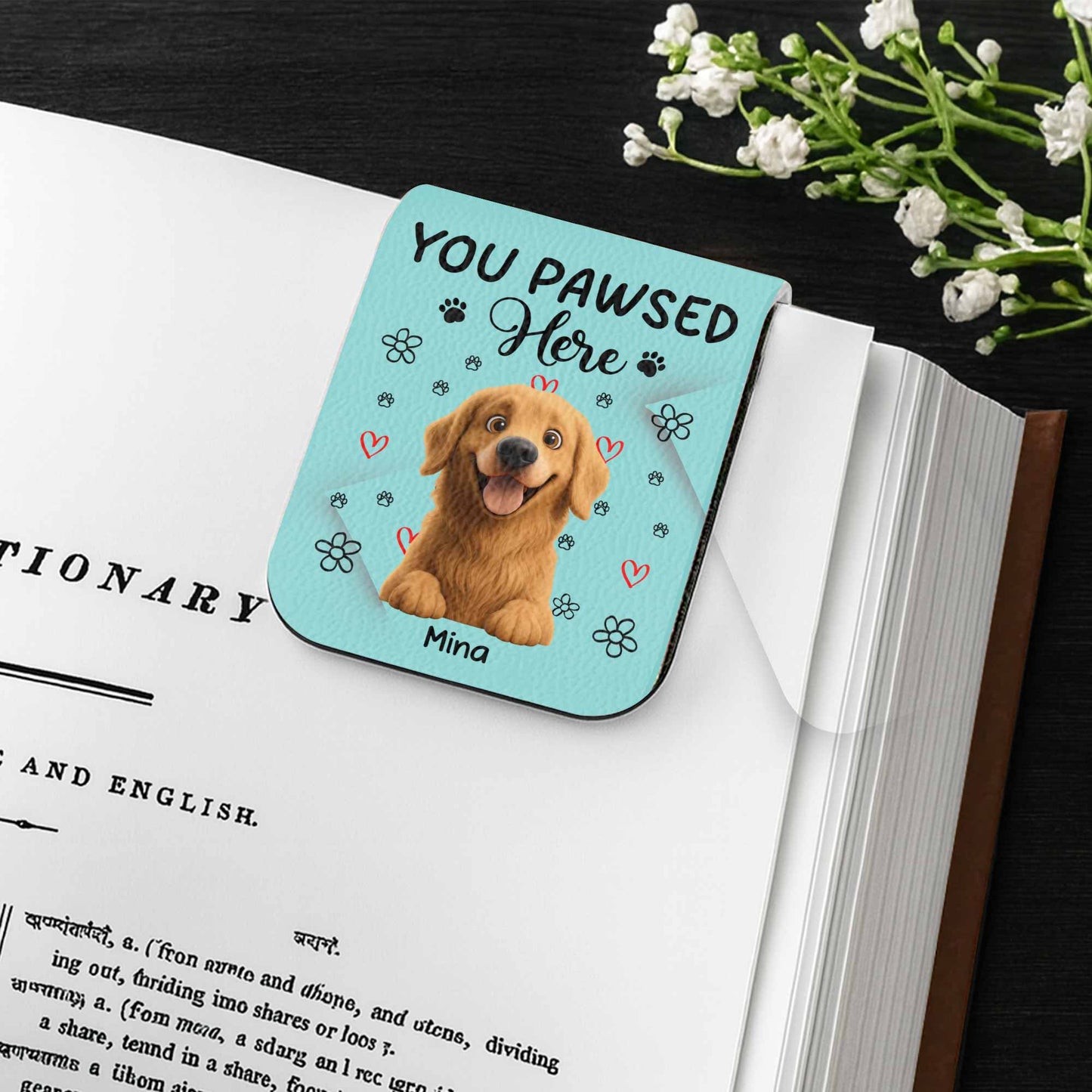 You Pawsed Right Here With Dog Illustration - Personalized Custom Leather Bookmark - DOG003_LBMARK